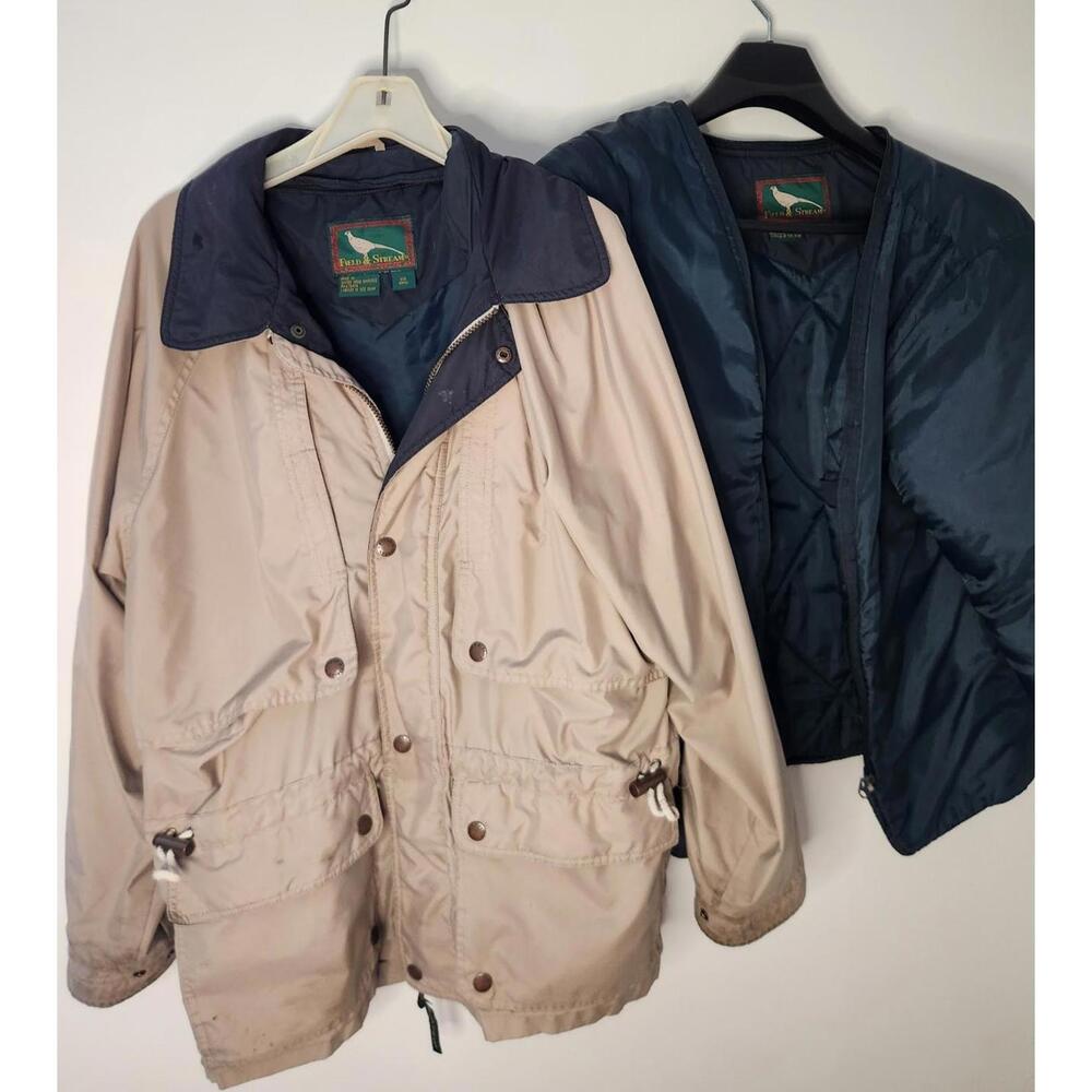 Vintage Field & Stream Heavy Mens Work Chore Barn 2 in 1 Coat Quilt Lined Small